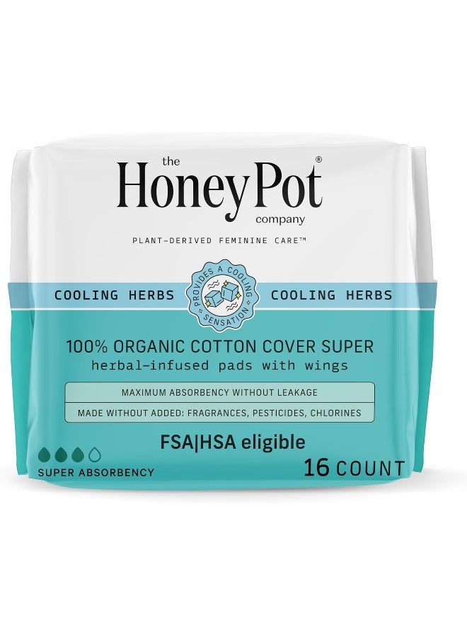 The Honey Pot Company - Herbal Pads for Women - Super w/Wings - Infused w/Essential Oils for Cooling Effect, Organic Cotton Cover, & Ultra-Absorbent Pulp Core - Feminine Care - FSA & HSA - 16 ct - Image 1