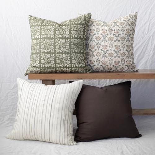 Woven Nook - Modern & Luxurious Decorative Throw Pillow Covers - Durable Quality & Machine Washable - 100% Cotton Canvas - 100% Linen - Aynsley - 4 Pack (22x22) - Image 1