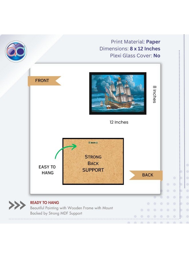 Mad Masters Ship In Ocean Scenery Painting Aesthetic Hanging Photo Frame Decorative Item Home Decoration and Wall Decor for Living Room and Bedroom (MM 2410, 8x12 Inch, Paper, Without Plexi Glass) - Image 2