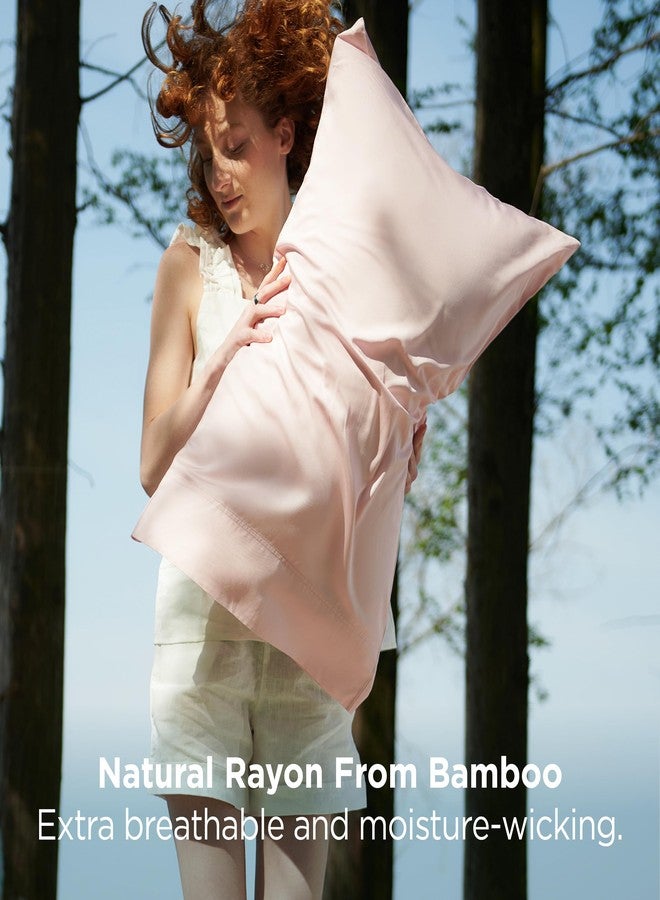 بيد شور أغطية وسائد Bedsure، مقاس قياسي، أغطية وسائد مُبرّدة، مصنوعة من رايون مُستخلص من الخيزران، لون وردي، طقم قياسي من قطعتين، أغطية وسائد ناعمة وجيدة التهوية مع إغلاق ظرفي، 20 × 26 بوصة - Image 3