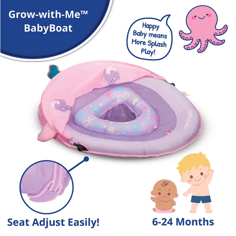 SwimSchool Baby Pool Float with Adjustable Canopy - 6-24 Months - Includes 5-Toy Interactive Play Console Safety Seat - Pink - Image 3