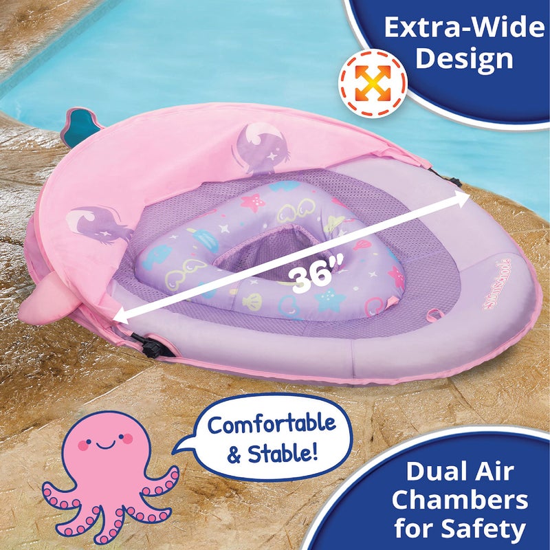 SwimSchool Baby Pool Float with Adjustable Canopy - 6-24 Months - Includes 5-Toy Interactive Play Console Safety Seat - Pink - Image 5