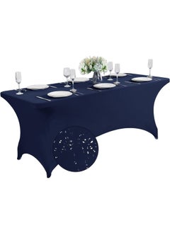 HomarKet Spandex Tablecloth 183x76x76CM Washable and Wrinkle Resistant Stretch Rectangular Fitted Patio Table Cover for Event Wedding Banquet and Parties 6FT Blue  - Image 1