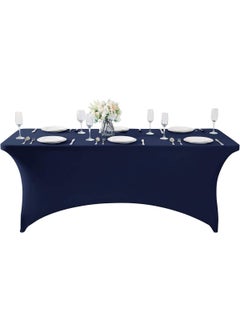 HomarKet Spandex Tablecloth 183x76x76CM Washable and Wrinkle Resistant Stretch Rectangular Fitted Patio Table Cover for Event Wedding Banquet and Parties 6FT Blue  - Image 5