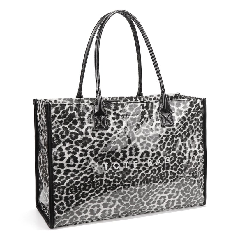 PVC Large Shopper Tote Bag - Leopard Black - Image 1