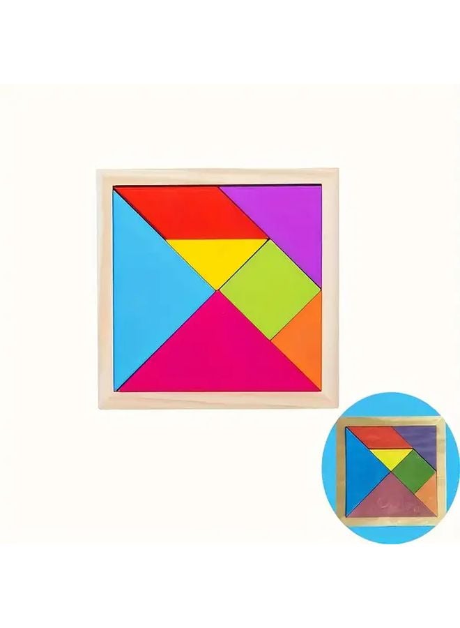 Wooden Tangram Puzzle Game For Brain Development Geometric Learning 1pc - Image 1