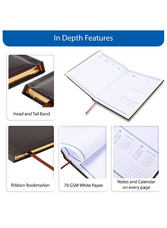 FIS 2026 Executive Diary, Size 210x260mm, Golden Edition, Hard Cover Vinyl, 1 Side Padded, Gold Gilded Edges, Round Corners, English/French, 70gsm White Paper, Chocolate Cover-FSDI32EG26CH - Image 5
