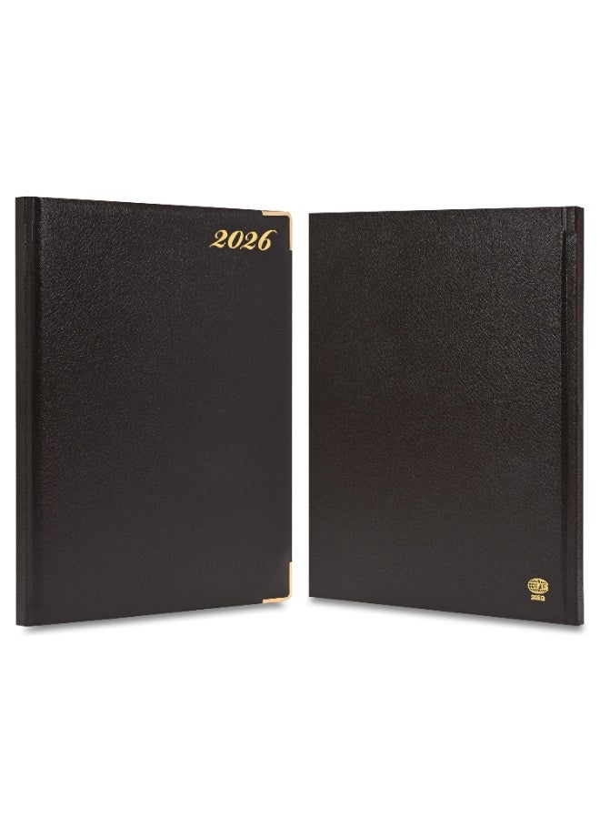 FIS 2026 Executive Diary, Size 210x260mm, Golden Edition, Hard Cover Vinyl, 1 Side Padded, Gold Gilded Edges, Round Corners, English/French, 70gsm White Paper, Chocolate Cover-FSDI32EG26CH - Image 2