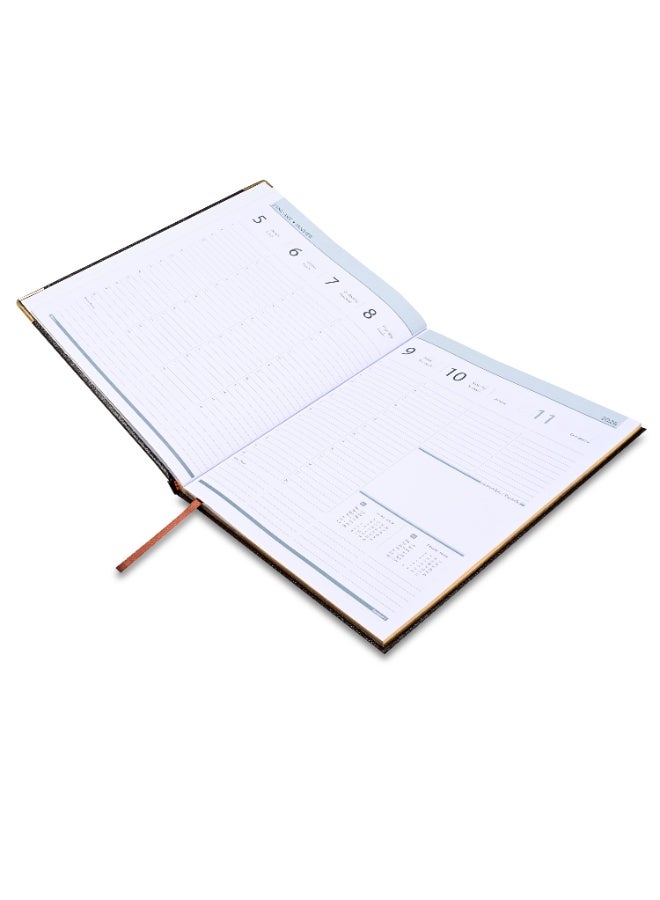 FIS 2026 Executive Diary, Size 210x260mm, Golden Edition, Hard Cover Vinyl, 1 Side Padded, Gold Gilded Edges, Round Corners, English/French, 70gsm White Paper, Chocolate Cover-FSDI32EG26CH - Image 3