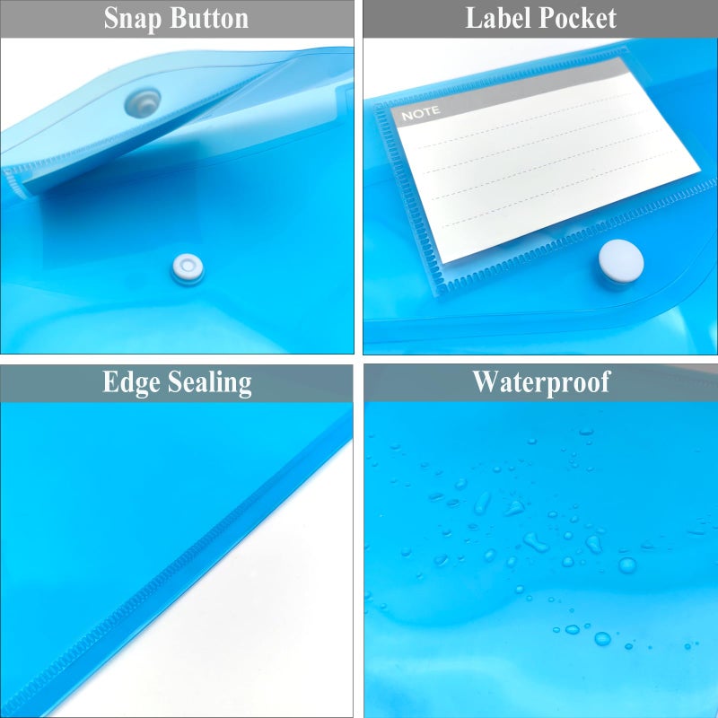 JaAoyoo A4 Plastic Wallet Folder, 12 Pack Plastic Folders for Paperwork A4, Document Wallets with Popper, Waterproof, File Folders with Label Pocket for School, Office, Home - Image 3