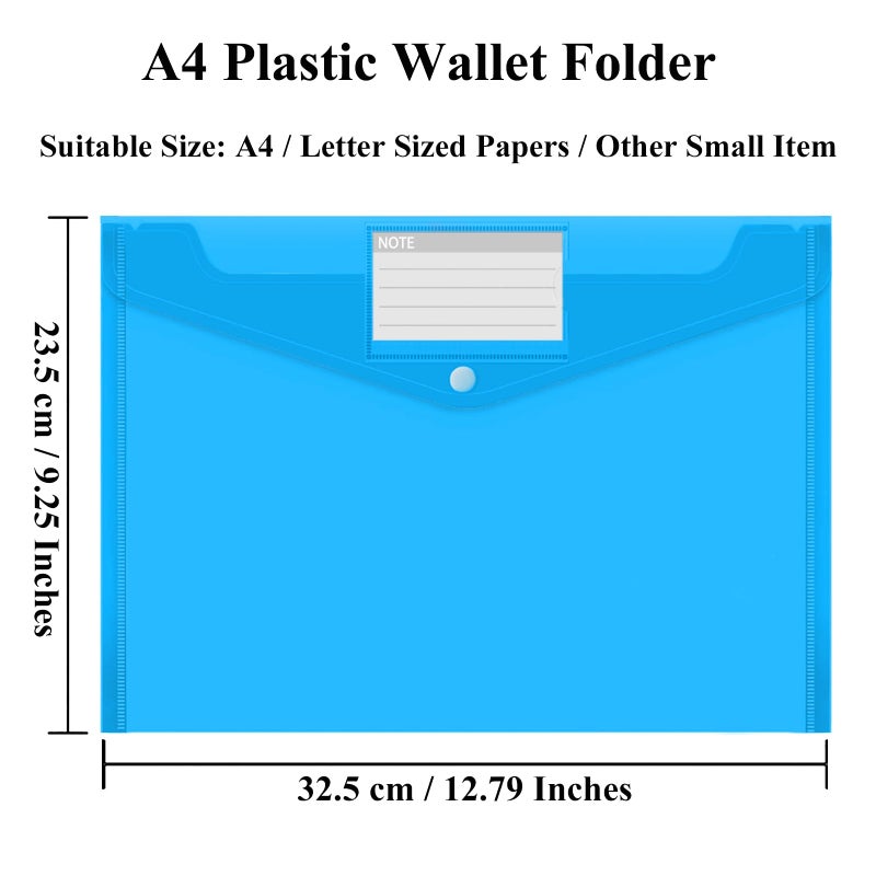 JaAoyoo A4 Plastic Wallet Folder, 12 Pack Plastic Folders for Paperwork A4, Document Wallets with Popper, Waterproof, File Folders with Label Pocket for School, Office, Home - Image 2