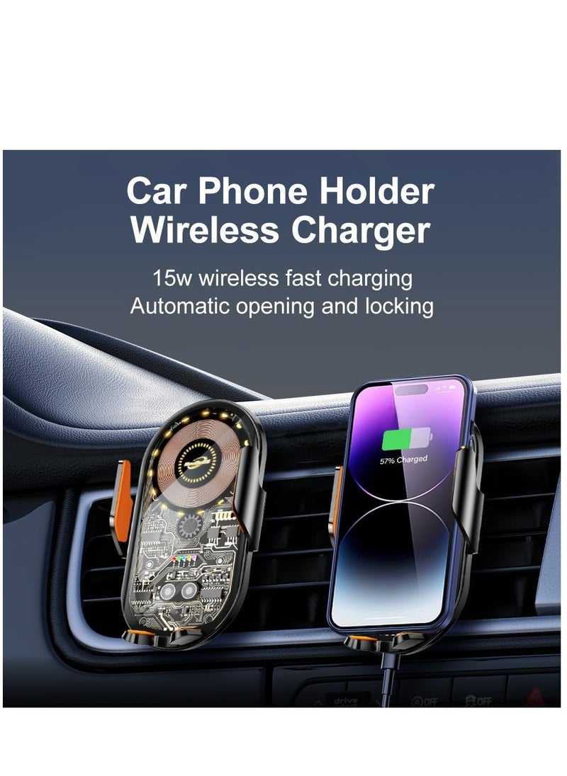 Excefore - Car Phone Mount, Car Phone Mount Wireless Charger, Wireless Car Charger, Qi 15W Fast Charging Auto Clamp Mount Air Vent Phone Mount Compatible with All 4.7-7.2 Inch Devices - Image 1