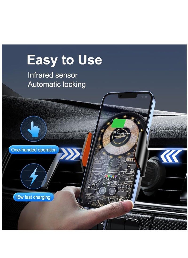 Excefore - Car Phone Mount, Car Phone Mount Wireless Charger, Wireless Car Charger, Qi 15W Fast Charging Auto Clamp Mount Air Vent Phone Mount Compatible with All 4.7-7.2 Inch Devices - Image 1