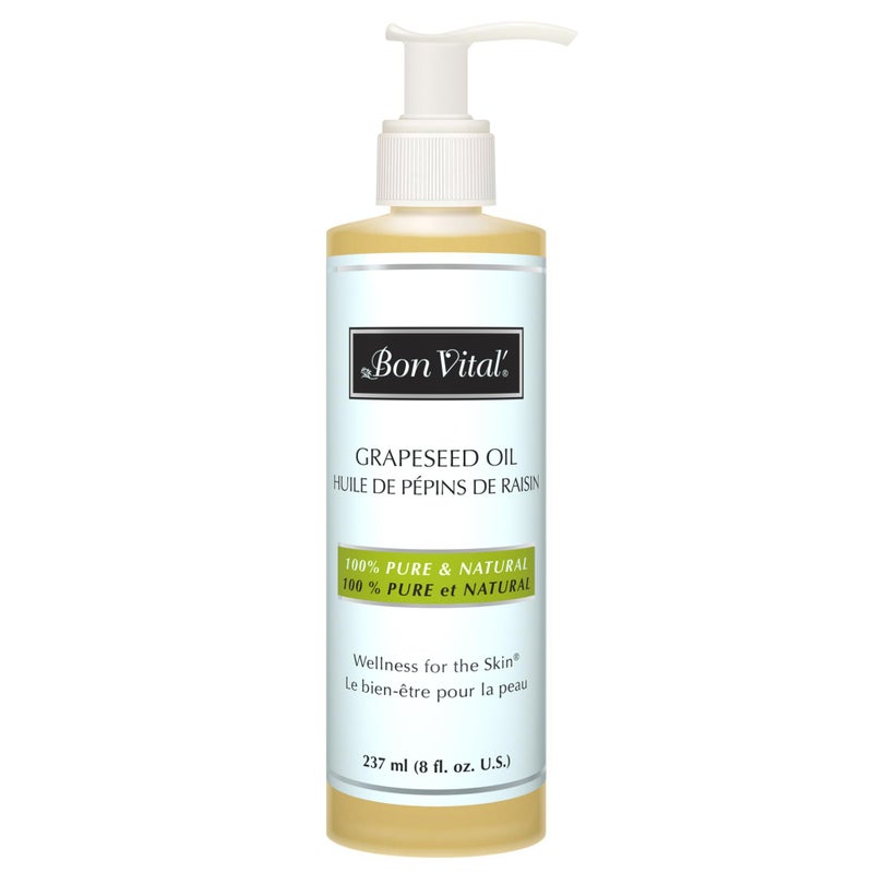 Bon Vital Grapeseed Oil 100 Pure Skin Toner and Massage Oil For Hair Care Aromatherapy and Massage Helps Reduce Wrinkles and Prevents Premature Aging Skin Moisturizer 8 Oz Label may Vary