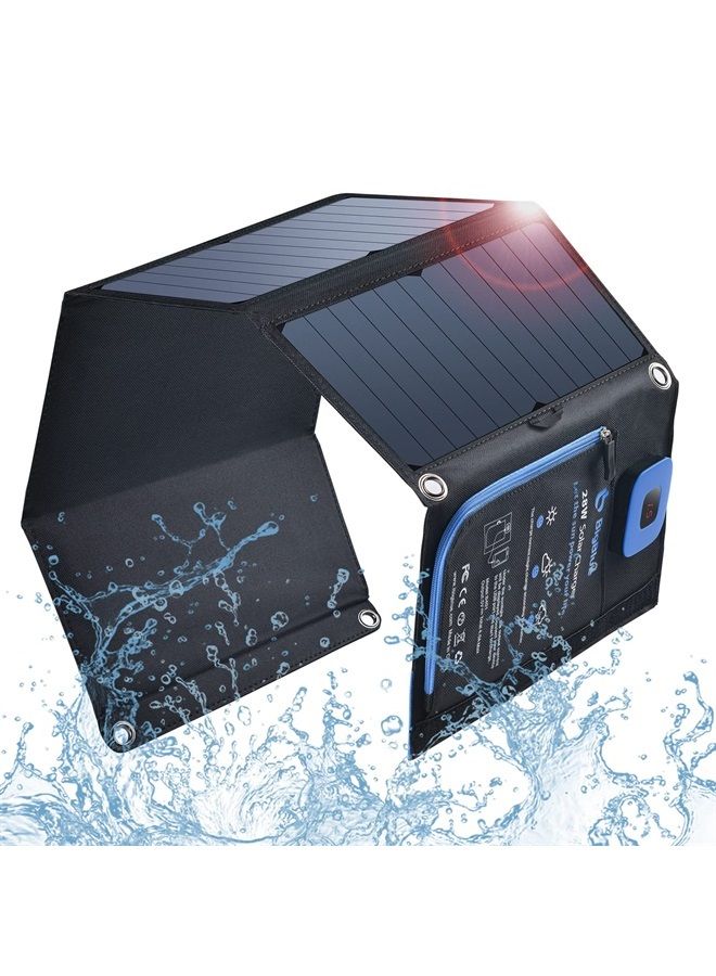 Bigblue Solar Panels Charger with Digital Ammeter, BigBlue 28W SunPower Camping Solar Panel, Dual USB(5V/4A Overall), IPX4 Waterproof, Compatible with iPhone 13/11/Xs/X/8/7, iPad, Samsung Galaxy, Google Pixel - Image 1