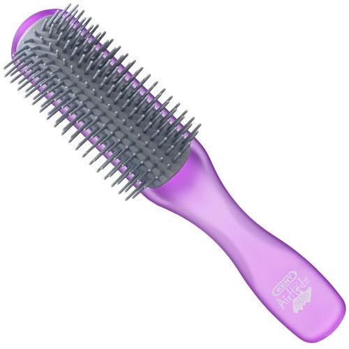Kent AHGLO01 Airhedz Glo Purple Half Round Narrow Detangling Hair Brush 9 Row Ionic Anti Static Non Scratch Long Nylon Bristle Great for Detangling and Smoothing Medium to Long Length Hair