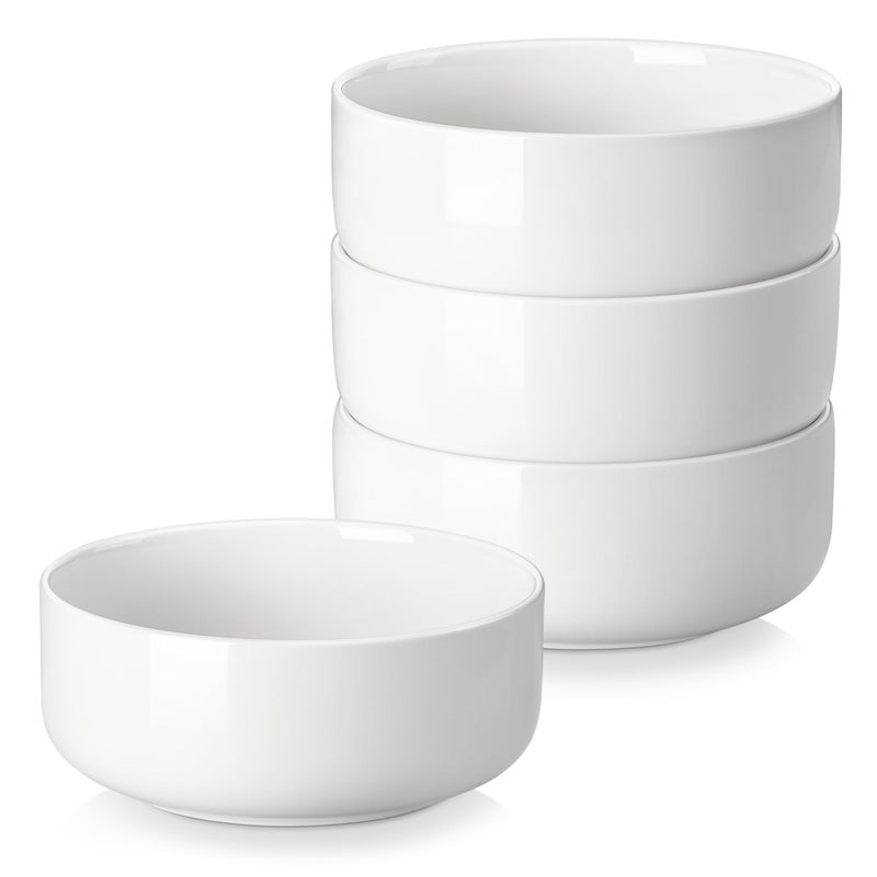 MALACASA 24 OZ Cereal Bowls, 5.8 Inch Soup Bowls Ceramic Bowl Sets of 4, Breakfast Bowls Set for Kitchen, Dishwasher Microwave Oven Safe, White, Series LUNA - Image 1