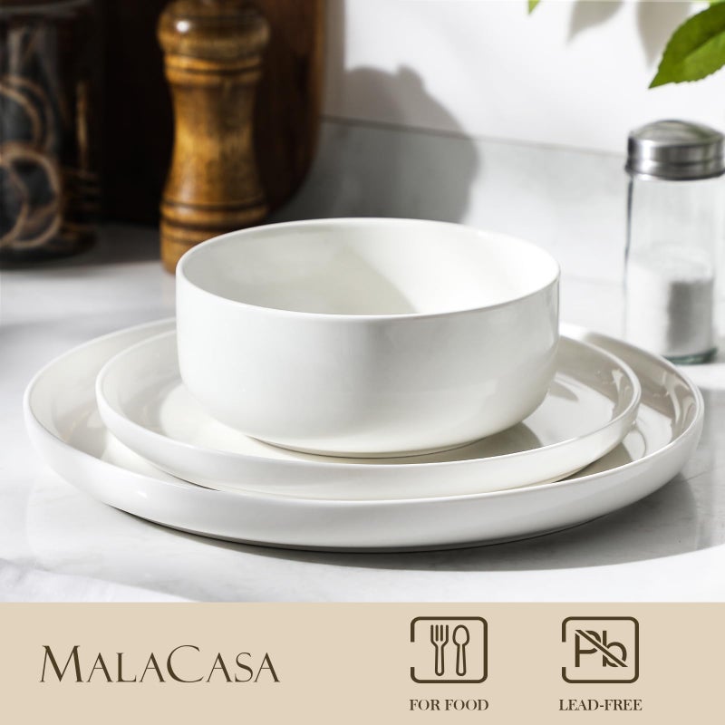 MALACASA 24 OZ Cereal Bowls, 5.8 Inch Soup Bowls Ceramic Bowl Sets of 4, Breakfast Bowls Set for Kitchen, Dishwasher Microwave Oven Safe, White, Series LUNA - Image 3