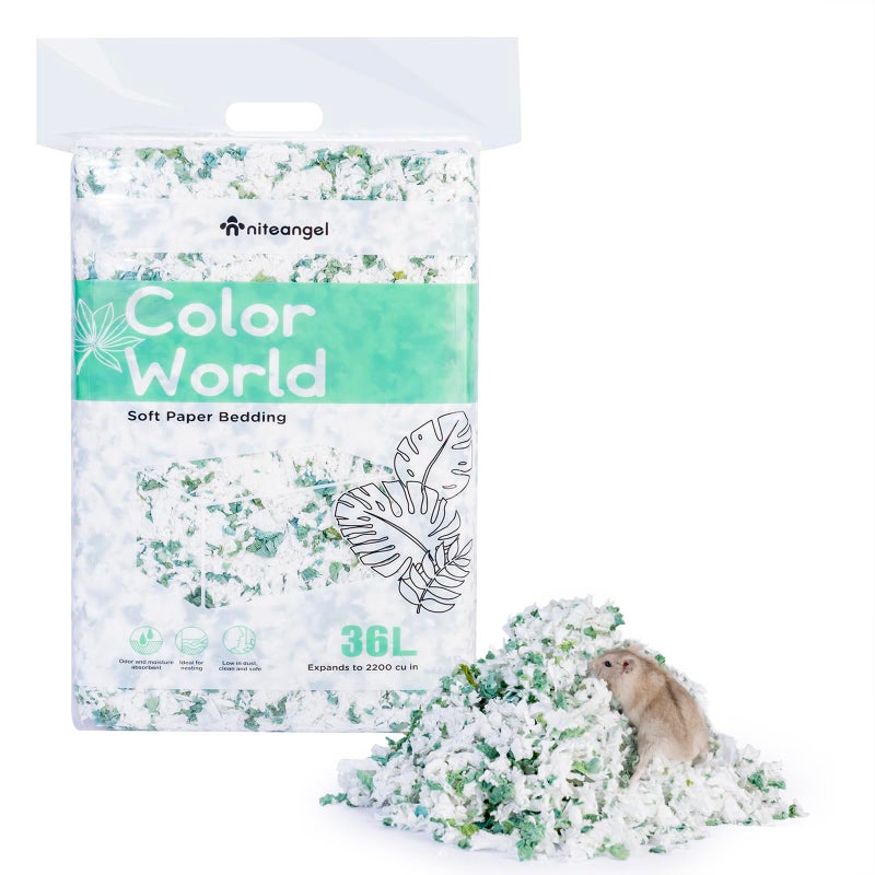 Niteangel Aspen Shaving Hamster Beddings for Syrian Dwarf Hamster Gerbil Mice Degu Rat Rabbit Bunny Guinea Pig Chinchilla Hedgehog or Other Small Pets 36L WhiteGreen Paper Bedding - Image 2