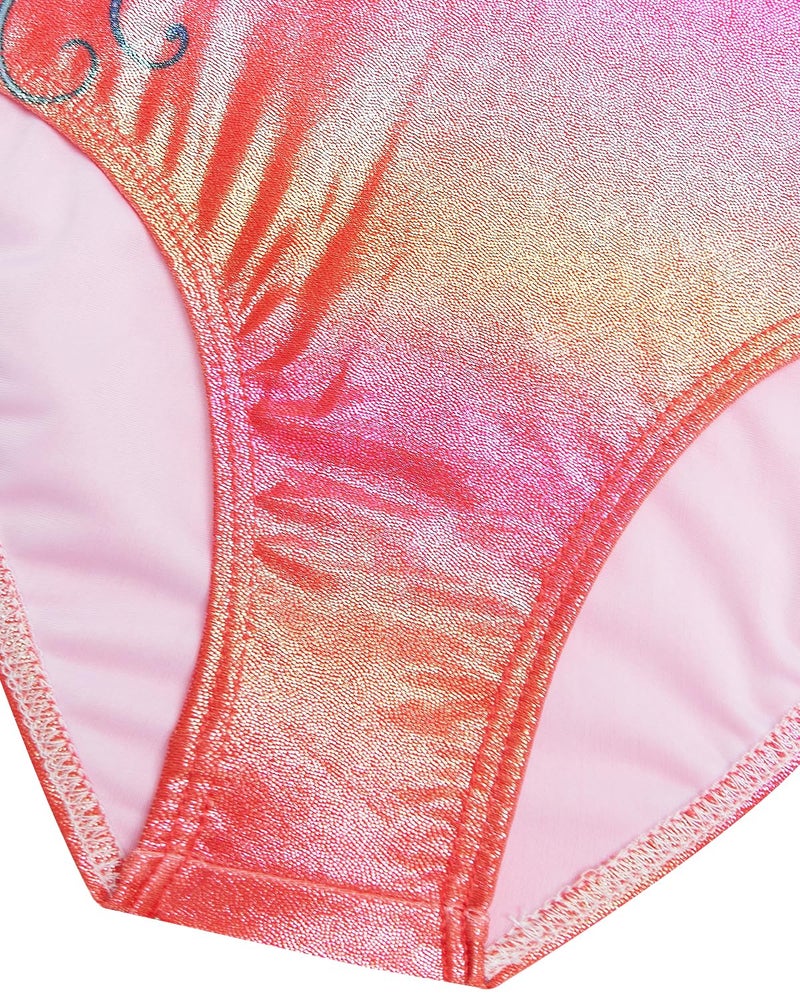 Gogokids Gymnastics Leotards for Girls Long Sleeve Sparkly Rhinestone Dance Unitard with Shorts & Scrunchie Activewear, B-red, 9-10 years, 140 - Image 5