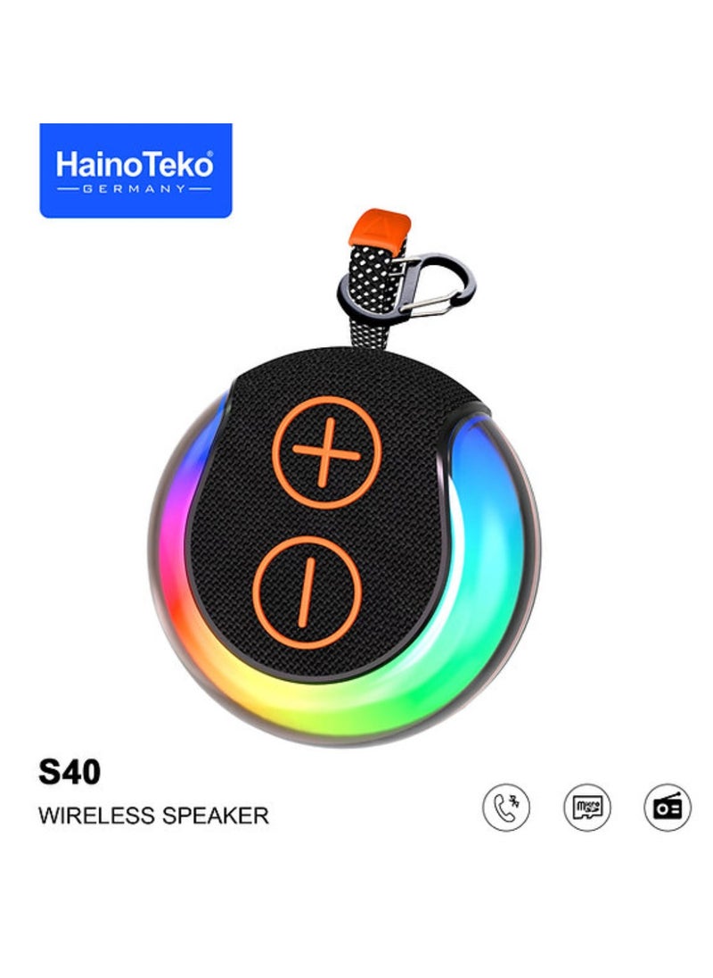 HainoTeko - S40 Mini Wireless Speaker Bluetooth Speaker Portable Bluetooth Wireless Speaker With Full Body Light Show, TWS Pairing, RGB Lights, AUX-In, Card Slot, USB-C, Bluetooth And FM Radio Speaker Portable Speaker For Indoor & Outdoor Party Black - Image 1