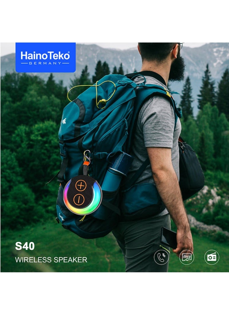 HainoTeko - S40 Mini Wireless Speaker Bluetooth Speaker Portable Bluetooth Wireless Speaker With Full Body Light Show, TWS Pairing, RGB Lights, AUX-In, Card Slot, USB-C, Bluetooth And FM Radio Speaker Portable Speaker For Indoor & Outdoor Party Black - Image 1