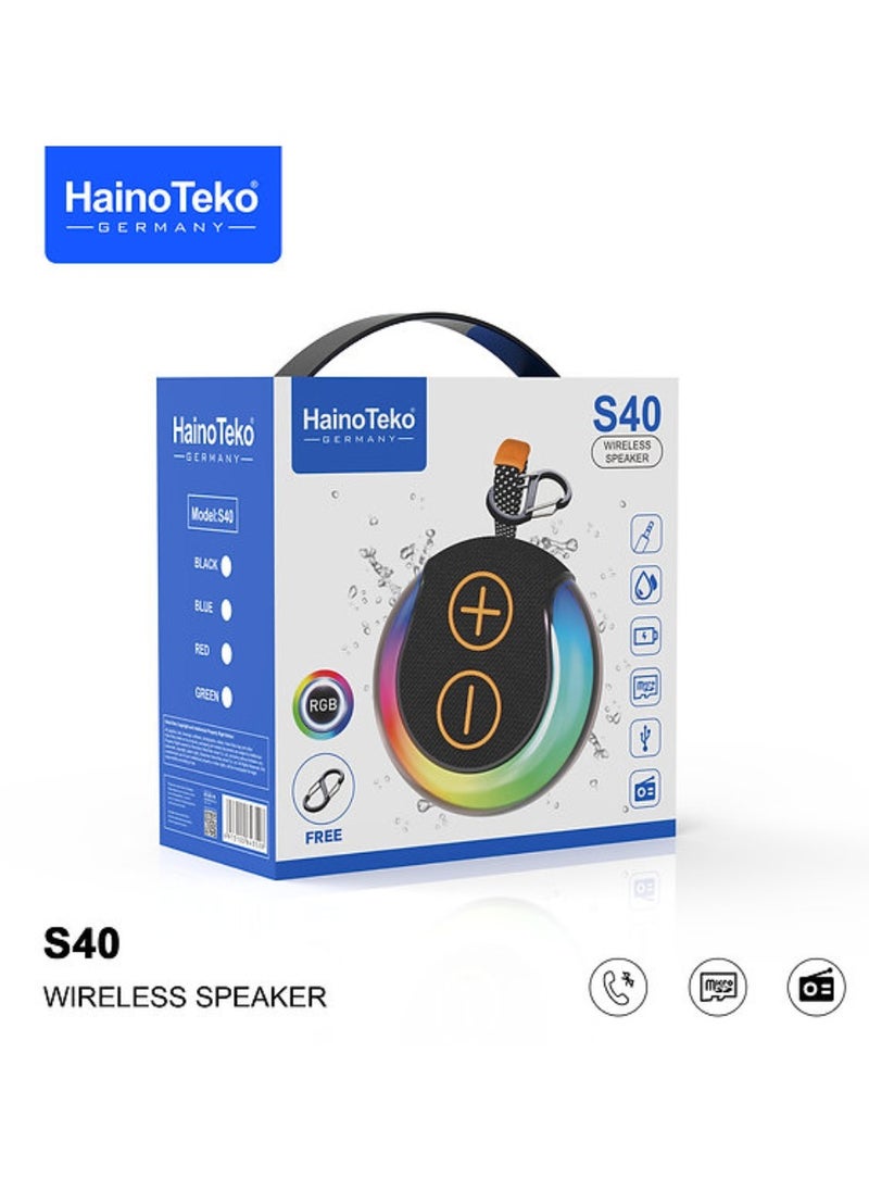 HainoTeko - S40 Mini Wireless Speaker Bluetooth Speaker Portable Bluetooth Wireless Speaker With Full Body Light Show, TWS Pairing, RGB Lights, AUX-In, Card Slot, USB-C, Bluetooth And FM Radio Speaker Portable Speaker For Indoor & Outdoor Party Black - Image 1