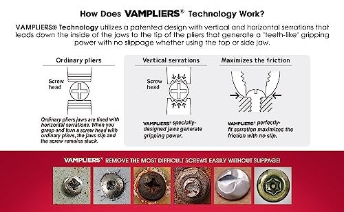 VAMPLIERS 2-PC Stripped Screw Extractor Pliers Set. Made in Japan. 8" Linesman + 6.25" Combination Pliers. High Carbon Steel. - Image 2