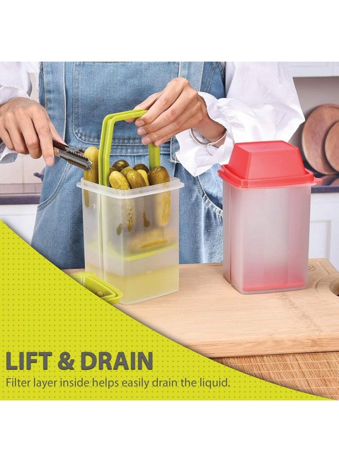 Home-X Pickle Storage Container with Strainer Insert, Food Saver (Green Lid) - by Home-X - Image 4