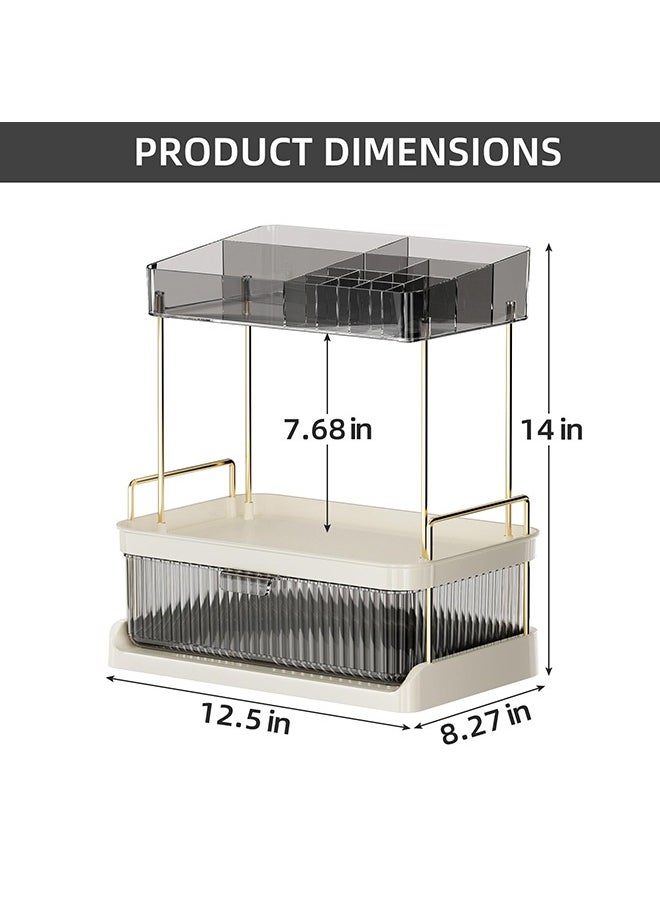 XiuWoo Cosmetics Storage Rack with Multi Tiers And Drawer Kitchen Spice Holder Large Capacity Tea Room Countertop Storage Self Bathroom Makeup Vanity Organizer  - Image 2