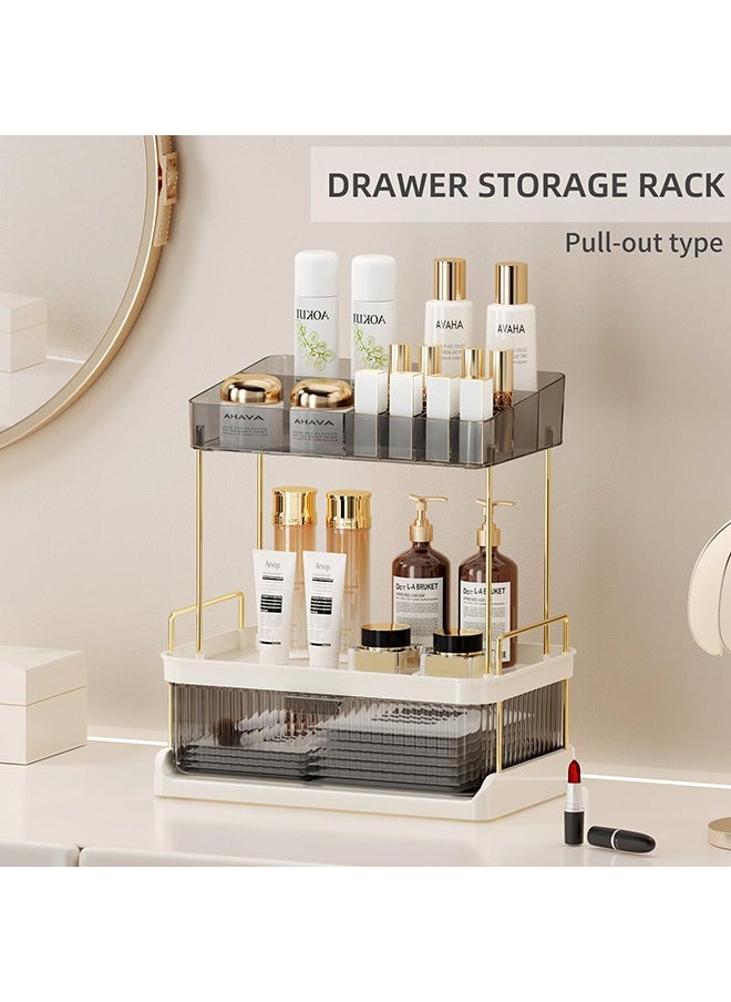 XiuWoo Cosmetics Storage Rack with Multi Tiers And Drawer Kitchen Spice Holder Large Capacity Tea Room Countertop Storage Self Bathroom Makeup Vanity Organizer  - Image 3