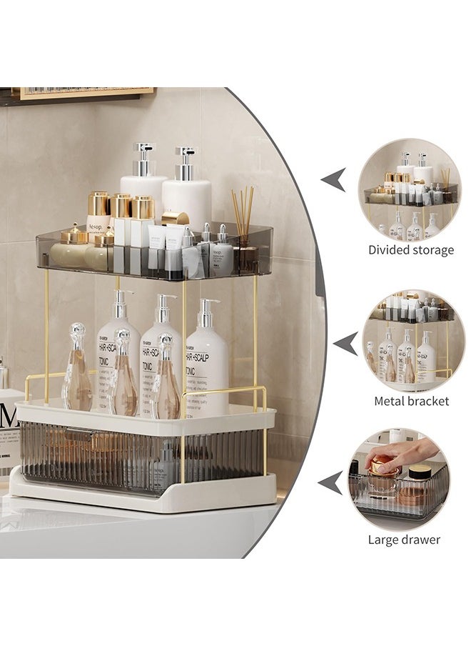 XiuWoo Cosmetics Storage Rack with Multi Tiers And Drawer Kitchen Spice Holder Large Capacity Tea Room Countertop Storage Self Bathroom Makeup Vanity Organizer  - Image 5