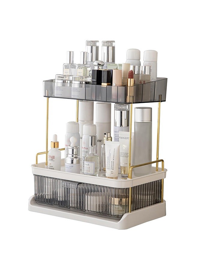 Cosmetics Storage Rack with Multi Tiers And Drawer Kitchen Spice Holder Large Capacity Tea Room Countertop Storage Self Bathroom Makeup Vanity Organizer