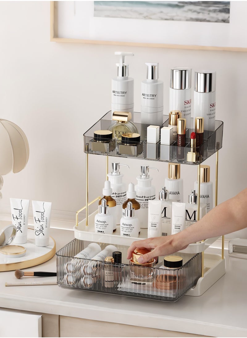 XiuWoo Cosmetics Storage Rack with Multi Tiers And Drawer Kitchen Spice Holder Large Capacity Tea Room Countertop Storage Self Bathroom Makeup Vanity Organizer  - Image 1
