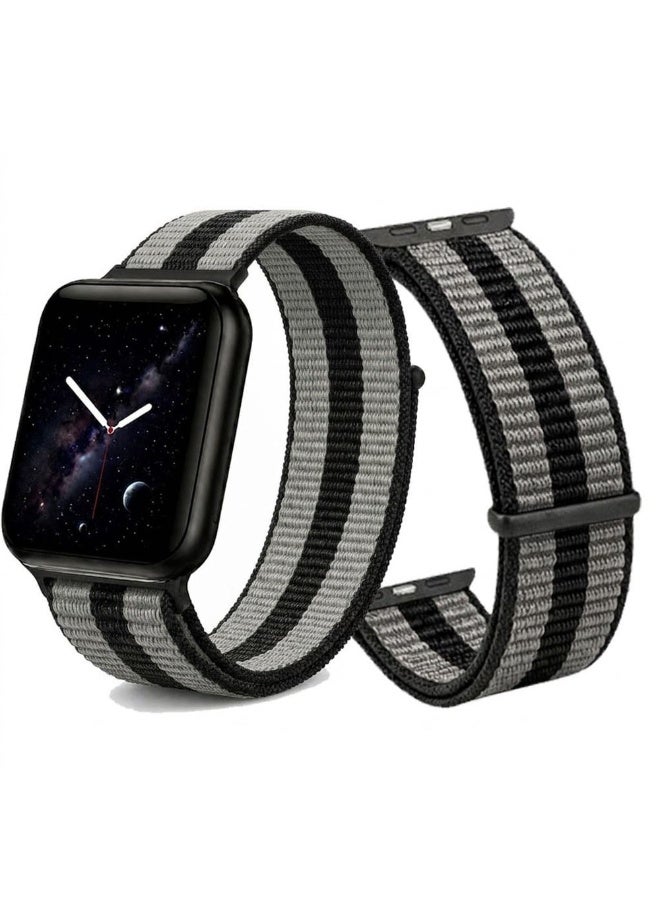 CATANES Breathable Nylon Sport Loop Band Compatible with Apple Watch 44mm 45mm 46mm 49mm for Women Men, iWatch Wrist Straps for Ultra 3 2, Se, Series 11 10 9 8 7 - black silver - Image 2