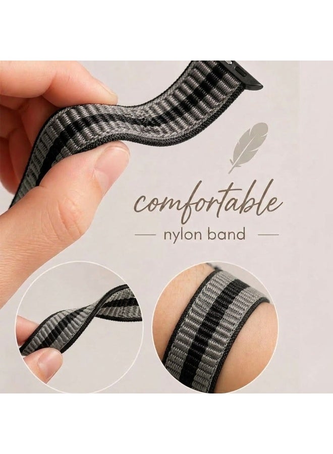 CATANES Breathable Nylon Sport Loop Band Compatible with Apple Watch 44mm 45mm 46mm 49mm for Women Men, iWatch Wrist Straps for Ultra 3 2, Se, Series 11 10 9 8 7 - black silver - Image 4