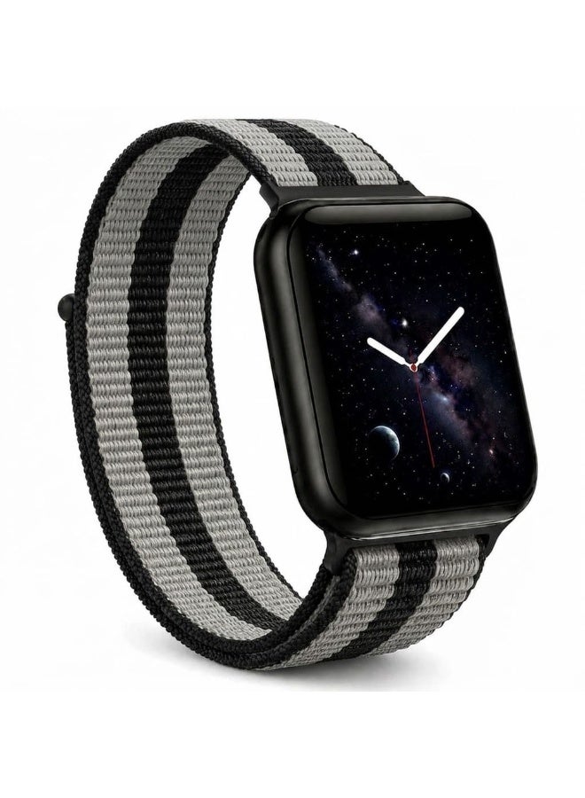 CATANES Breathable Nylon Sport Loop Band Compatible with Apple Watch 44mm 45mm 46mm 49mm for Women Men, iWatch Wrist Straps for Ultra 3 2, Se, Series 11 10 9 8 7 - black silver - Image 1