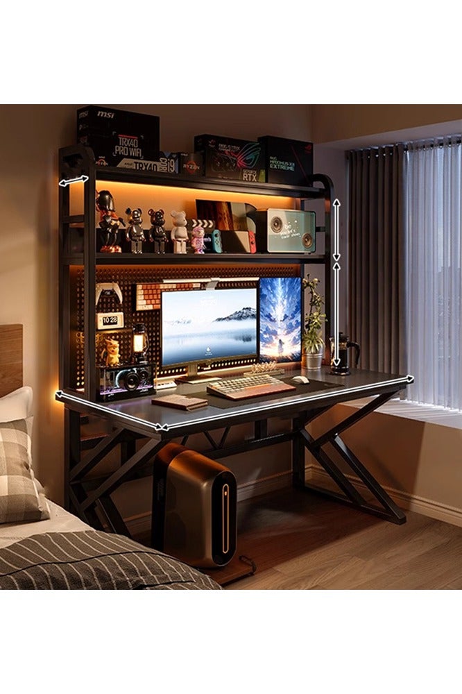 NKX Computer Tables with Shelves for Organized Productivity Black Frame with Hole Board Regular Height 170 CM, Width 60 cm, Length 80cm - Image 1