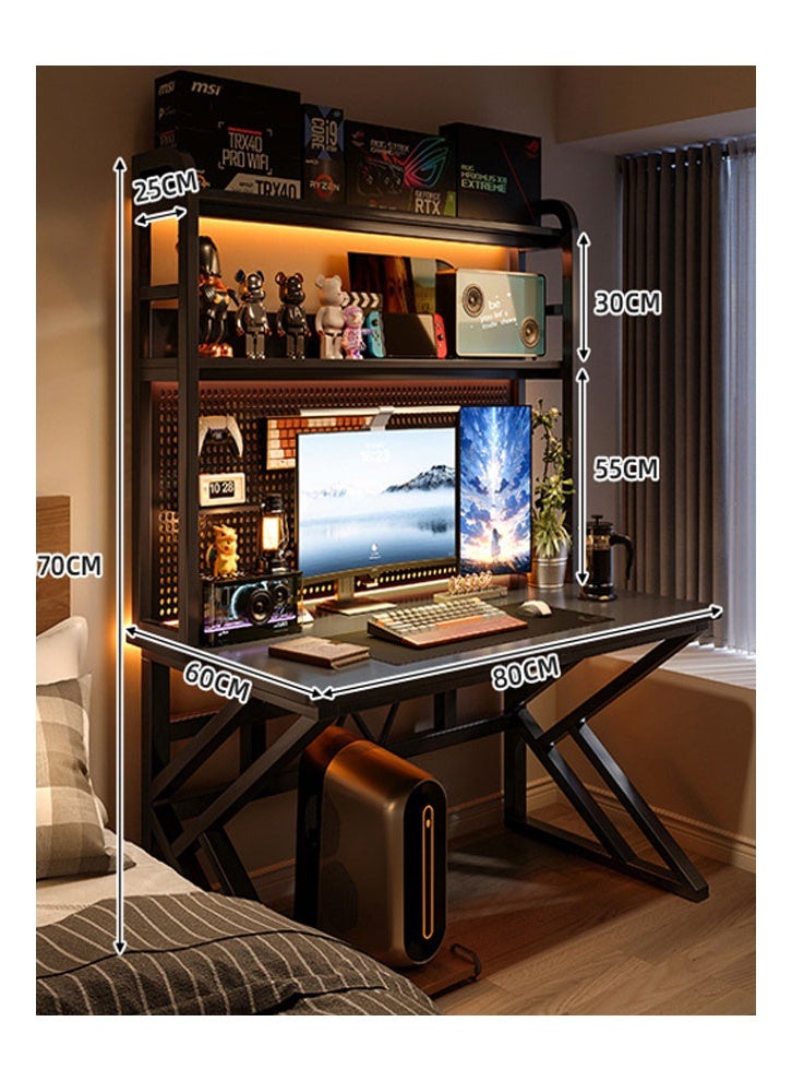 NKX Computer Tables with Shelves for Organized Productivity Black Frame with Hole Board Regular Height 170 CM, Width 60 cm, Length 80cm - Image 2