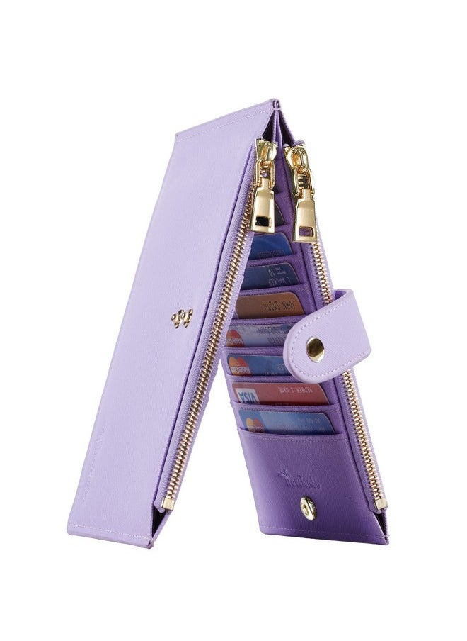 Travelambo Womens Wallet Rfid Blocking Bifold Multi Card Case Wallet With Zipper Pocket Crosshatch (Purple Light 5200)  - Image 1