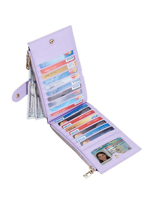 Travelambo Womens Wallet Rfid Blocking Bifold Multi Card Case Wallet With Zipper Pocket Crosshatch (Purple Light 5200)  - Image 2