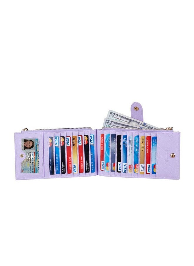 Travelambo Womens Wallet Rfid Blocking Bifold Multi Card Case Wallet With Zipper Pocket Crosshatch (Purple Light 5200)  - Image 3