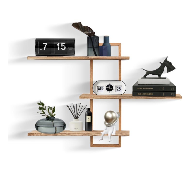 PHOENANCEE 3 Tier Wall Shelves,Decorative Floating Shelf for Wall,Plants Photo Shelf Storage Display Shelving Wood for Living Room Bedroom Kitchen Home Office Decor,Modern,Large,22 Inch(Carbonized Black) - Image 1