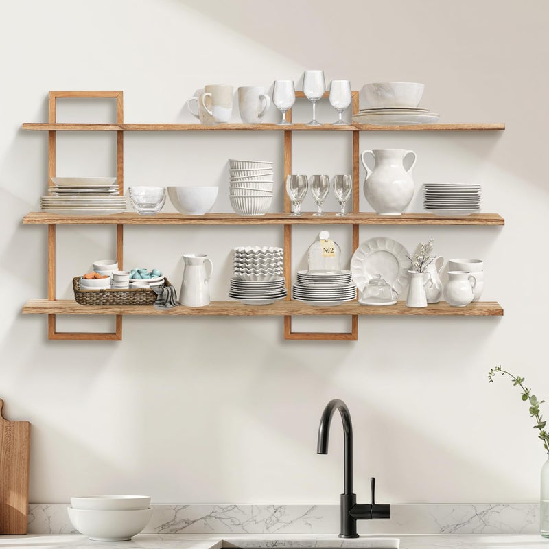 PHOENANCEE 3 Tier Wall Shelves,Decorative Floating Shelf for Wall,Plants Photo Shelf Storage Display Shelving Wood for Living Room Bedroom Kitchen Home Office Decor,Modern,Large,22 Inch(Carbonized Black) - Image 5