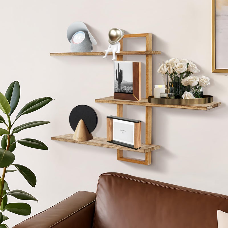 PHOENANCEE 3 Tier Wall Shelves,Decorative Floating Shelf for Wall,Plants Photo Shelf Storage Display Shelving Wood for Living Room Bedroom Kitchen Home Office Decor,Modern,Large,22 Inch(Carbonized Black) - Image 3