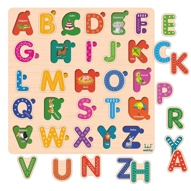 Webby Wooden Capital Alphabets Montessori Educational Pre-School Puzzle Board Toy For Boys And Girls, Kid - Image 3