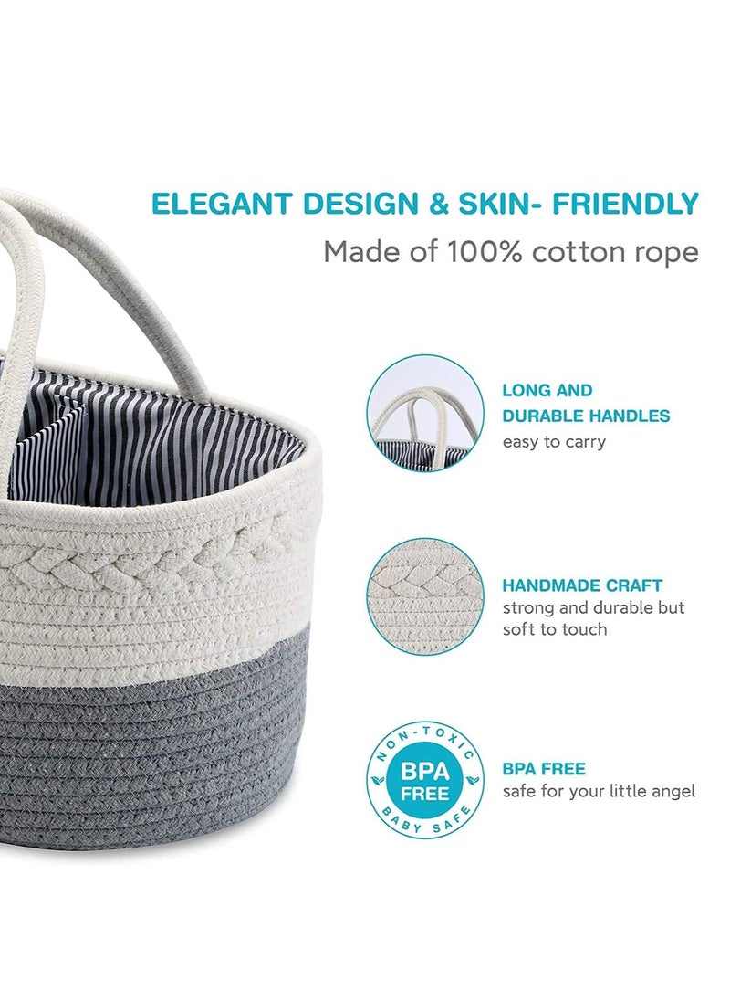 DOOKOO Baby Diaper Caddy Organizer, Nursery Storage Basket for Boys Girls,Cotton Rope Diaper Storage Basket, Large Bag Car Bassinet with Removable Inserts, Nursery Storage Bin, 100% White Cotton  - Image 2
