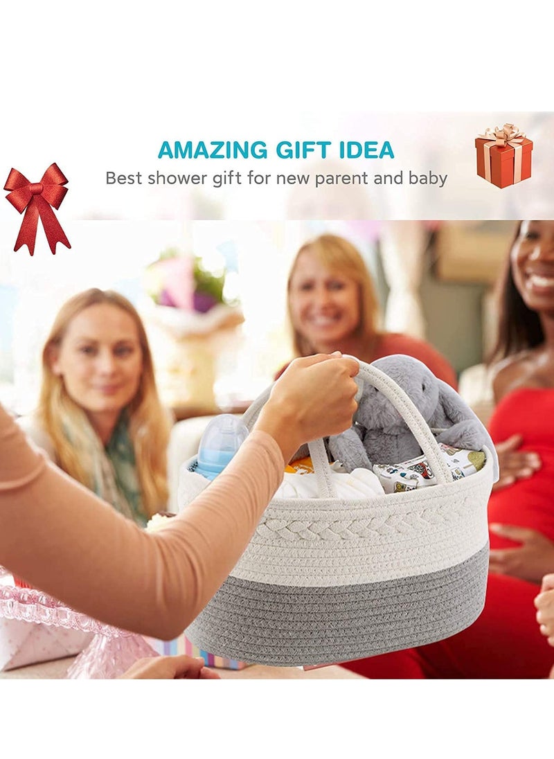 DOOKOO Baby Diaper Caddy Organizer, Nursery Storage Basket for Boys Girls,Cotton Rope Diaper Storage Basket, Large Bag Car Bassinet with Removable Inserts, Nursery Storage Bin, 100% White Cotton  - Image 4