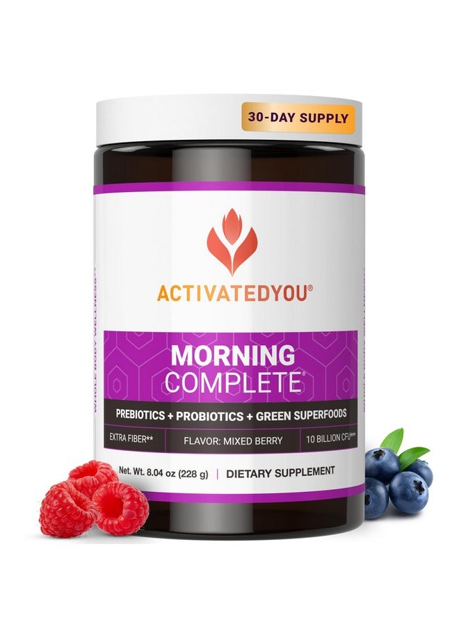 ACTIVATEDYOU - ACTIVATEDYOU Morning Complete Daily Wellness Greens Superfood Drink Mix for Gut Health w/Prebiotics, Probiotics, Antioxidants, Green Superfoods, 10 Billion CFUs, 30 Servings (Mixed Berry) - Image 1