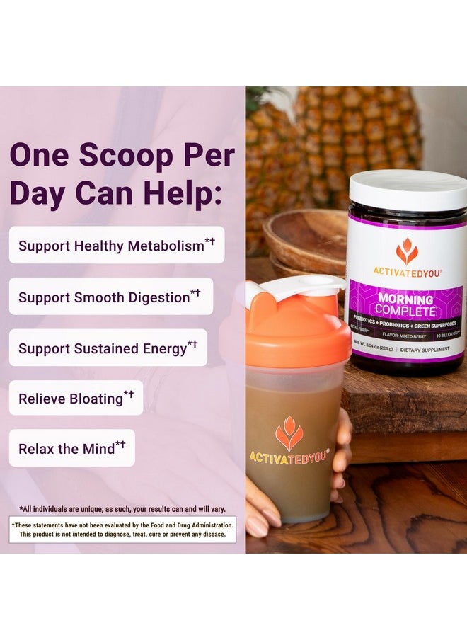 ACTIVATEDYOU - ACTIVATEDYOU Morning Complete Daily Wellness Greens Superfood Drink Mix for Gut Health w/Prebiotics, Probiotics, Antioxidants, Green Superfoods, 10 Billion CFUs, 30 Servings (Mixed Berry) - Image 1